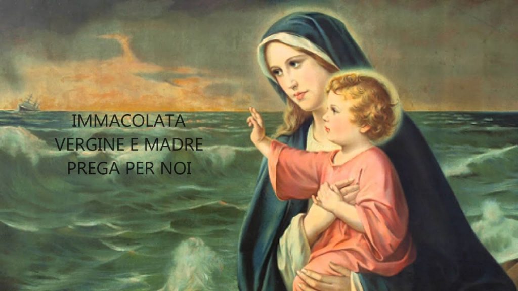 Maria Immacolata con Bambin Gesù e sfondo il mare