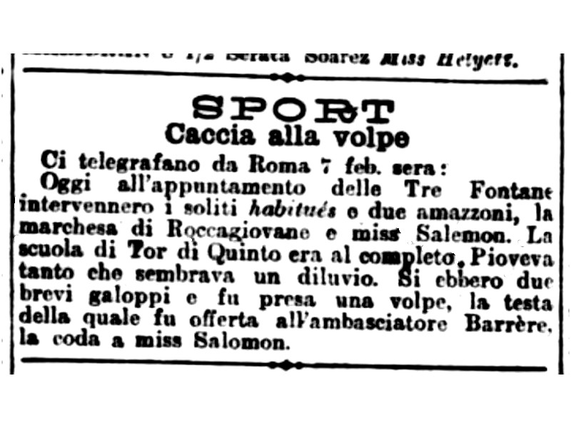 Gazzetta Di Venezia Febbraio 1901 Caccia Alla Volpe Roma