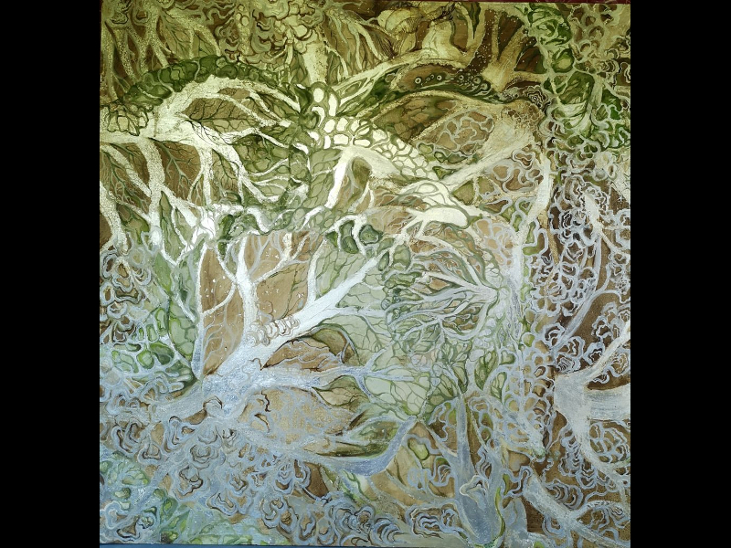 progetto Le Stagioni Del Cavolo Cavolo Camouflage Olio E Foglia Argento Su Tela Su Base Colletta Cm 100x100 2021.jpg